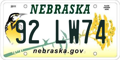 NE license plate 92LW74