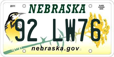 NE license plate 92LW76