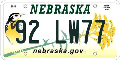 NE license plate 92LW77