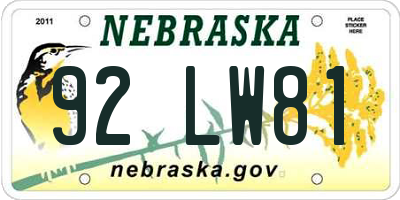 NE license plate 92LW81