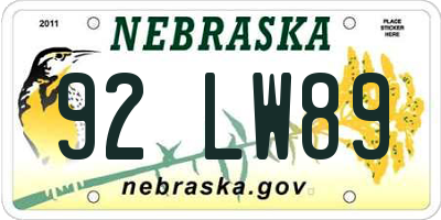 NE license plate 92LW89