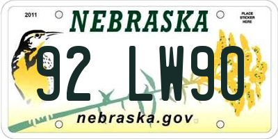 NE license plate 92LW90