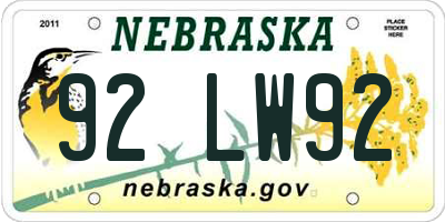 NE license plate 92LW92