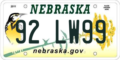 NE license plate 92LW99