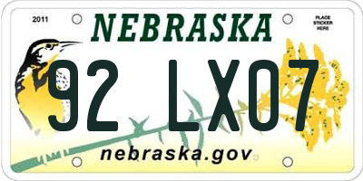 NE license plate 92LX07
