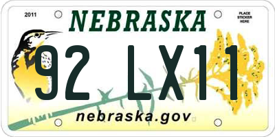 NE license plate 92LX11