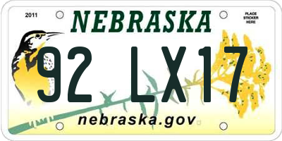 NE license plate 92LX17