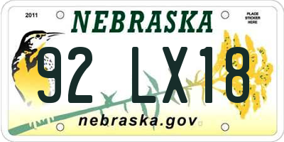 NE license plate 92LX18