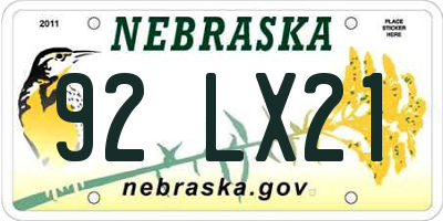 NE license plate 92LX21
