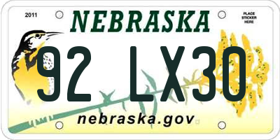 NE license plate 92LX30