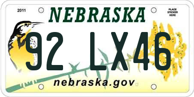NE license plate 92LX46