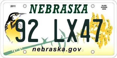 NE license plate 92LX47