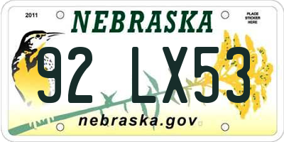 NE license plate 92LX53