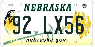 NE license plate 92LX56