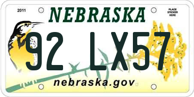 NE license plate 92LX57