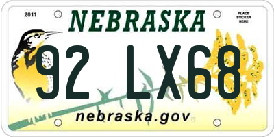NE license plate 92LX68