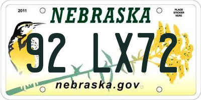 NE license plate 92LX72