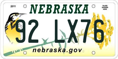 NE license plate 92LX76
