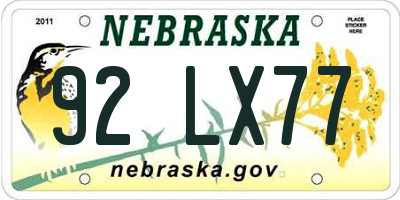 NE license plate 92LX77