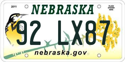 NE license plate 92LX87