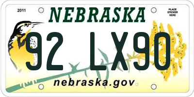 NE license plate 92LX90