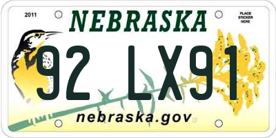 NE license plate 92LX91