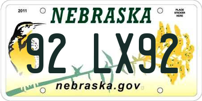 NE license plate 92LX92