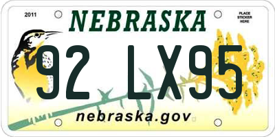 NE license plate 92LX95