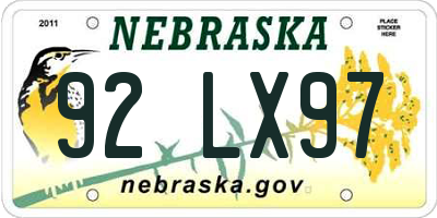 NE license plate 92LX97