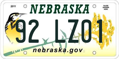 NE license plate 92LZ01
