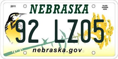 NE license plate 92LZ05
