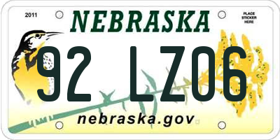 NE license plate 92LZ06