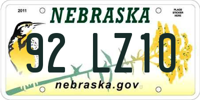 NE license plate 92LZ10