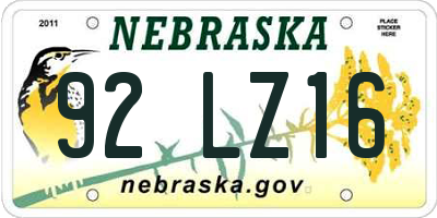 NE license plate 92LZ16
