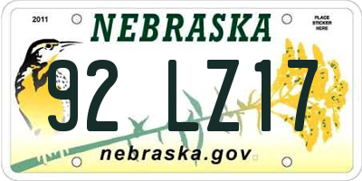 NE license plate 92LZ17