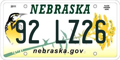 NE license plate 92LZ26
