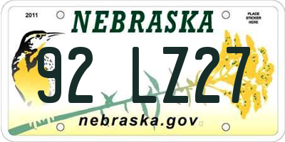 NE license plate 92LZ27