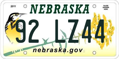 NE license plate 92LZ44