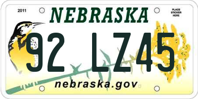 NE license plate 92LZ45