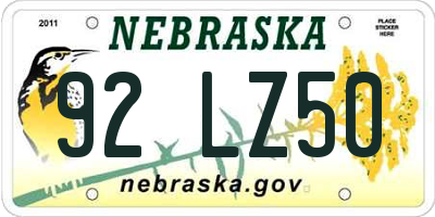 NE license plate 92LZ50