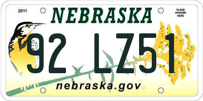 NE license plate 92LZ51