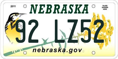 NE license plate 92LZ52