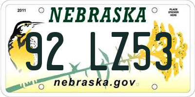 NE license plate 92LZ53