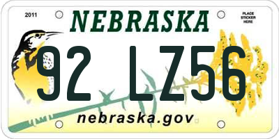NE license plate 92LZ56