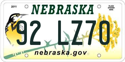 NE license plate 92LZ70