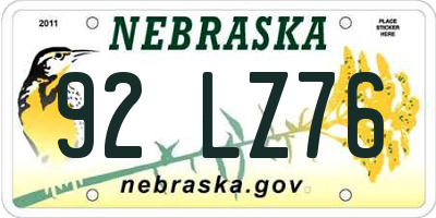 NE license plate 92LZ76