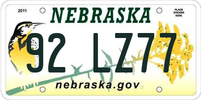 NE license plate 92LZ77