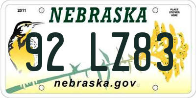 NE license plate 92LZ83