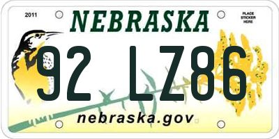 NE license plate 92LZ86