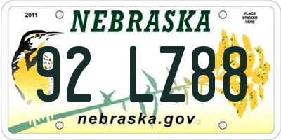 NE license plate 92LZ88
